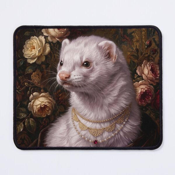 Item preview, Regal White Ferret with Gold Pearl Necklace designed and sold by Real Beast Art.