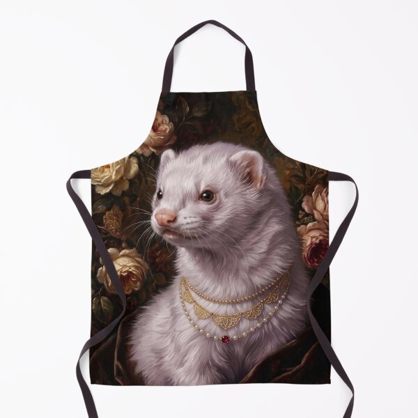 Item preview, Regal White Ferret with Gold Pearl Necklace designed and sold by Real Beast Art.