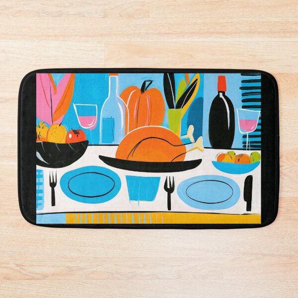 Item preview, Vibrant Thanksgiving Feast Table with Roasted Turkey, Colorful Fruits and Festive Food and Drink designed and sold by OlfactoART Studio.