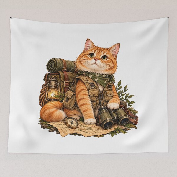 Item preview, Adventure Cat Explorer with Outdoor Gear designed and sold by CanArtVision.