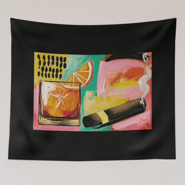 Item preview, Abstract Cocktail and Cigar Artwork with Bold Brushstrokes, Vivid Colors and Luxury Lounge Style designed and sold by OlfactoART Studio.