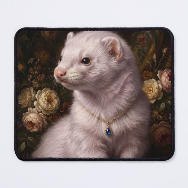 Item preview, Regal White Ferret with Sapphire Pendant Necklace designed and sold by Real Beast Art.