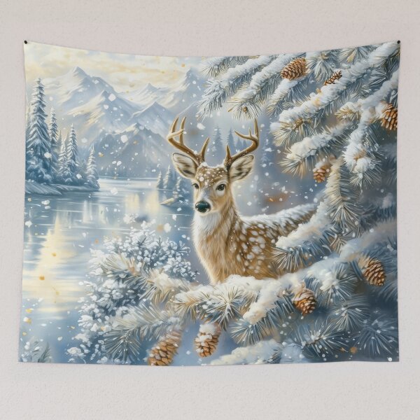 Item preview, Buck in a Snowy Winter Forest Landscape designed and sold by MargaretWiktor.