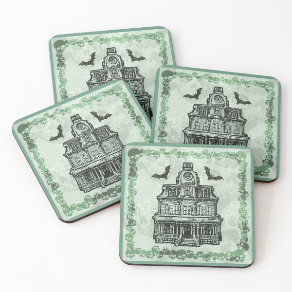 Item preview, Haunted Victorian Mansion Bats Gothic House Woodcut Green designed and sold by Ghoul Enterprises.