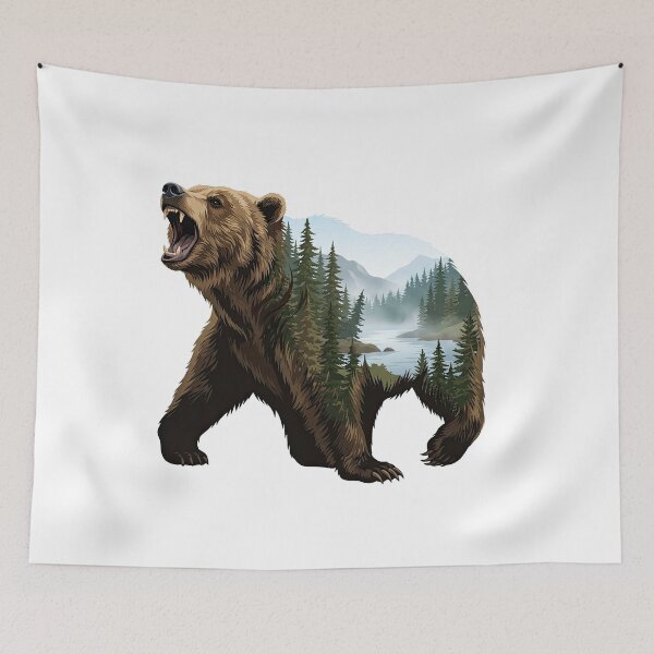 Item preview, Roaring Grizzly Bear Forest Double Exposure Artwork designed and sold by Rahat3344.