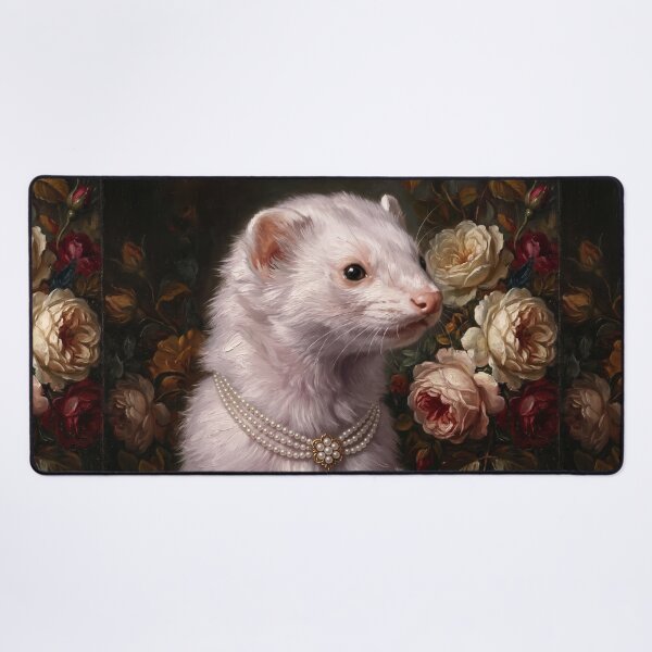 Item preview, Regal White Ferret with Pearl Pendant Necklace designed and sold by Real Beast Art.