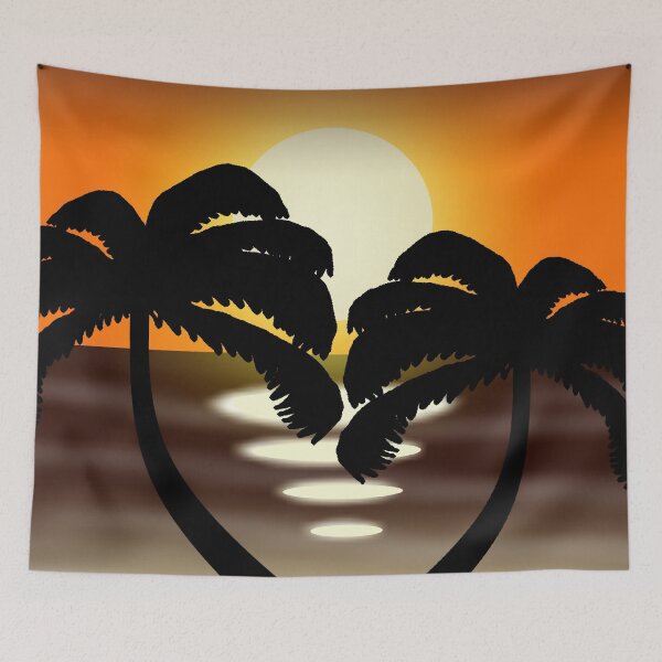 Item preview, Tropical Sunset Hearts - Silhouette Palm Trees Digital Art designed and sold by ArtisticJump.