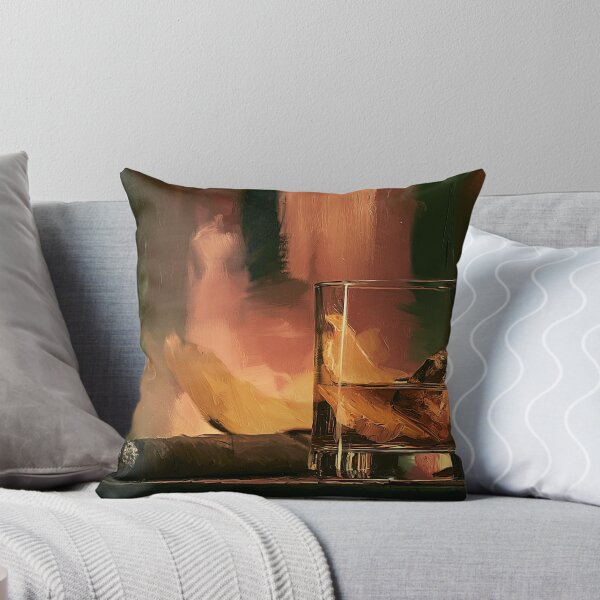Item preview, Whiskey with Large Ice Cube and Lit Cigar in Warm Dim Lighting for a Relaxing Evening Atmosphere designed and sold by OlfactoART Studio.