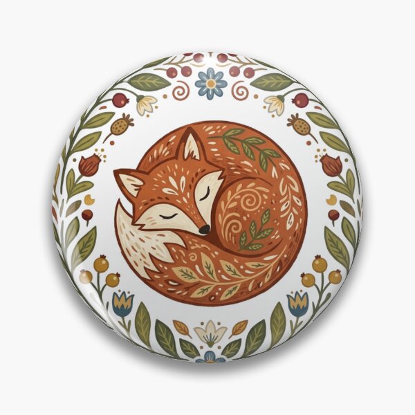 Item preview, Folk Art Sleeping Fox Floral Wreath designed and sold by Sanan Israyilli.