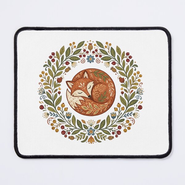 Item preview, Folk Art Sleeping Fox Floral Wreath designed and sold by Sanan Israyilli.