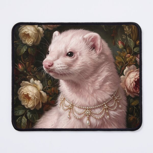 Item preview, Regal White Ferret with Pearl Lace Necklace designed and sold by Real Beast Art.