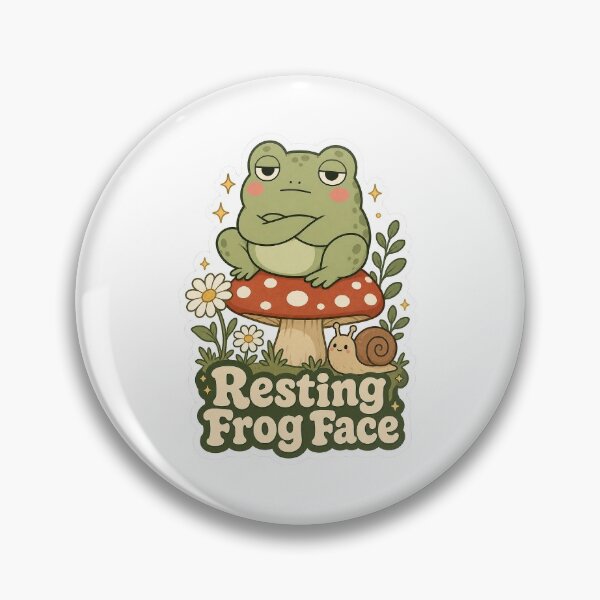 Item preview, Resting Frog Face - Cute Grumpy Frog on Mushroom, Funny Cottagecore Kawaii Amphibian designed and sold by MIRAJIL.