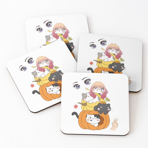 Item preview, Anime girl and her cats celebrate halloween designed and sold by goksugurkan.