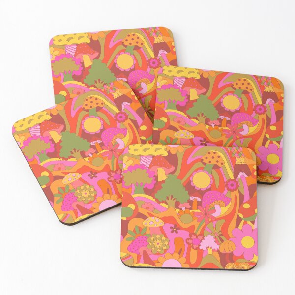 Item preview, 70s Psychedelic Funky Forest in Pink and Orange designed and sold by YesterdayColl.