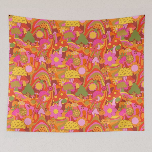Item preview, 70s Psychedelic Funky Forest in Pink and Orange designed and sold by YesterdayColl.