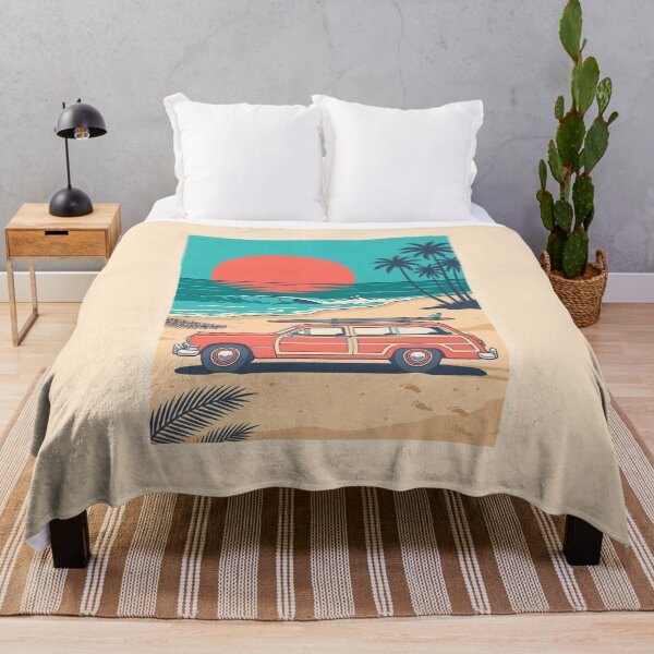 Item preview, Vintage Red Woodie with Surfboard by the Sea – Retro Surf & Beach Design designed and sold by Sea Gem.