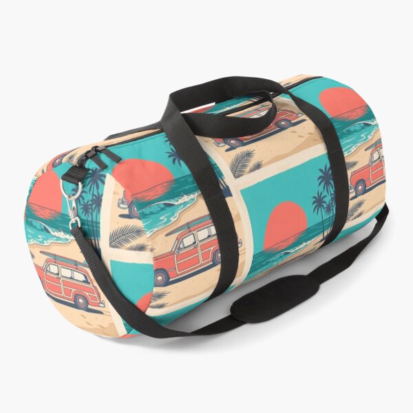 Item preview, Vintage Red Woodie with Surfboard by the Sea – Retro Surf & Beach Design designed and sold by Sea Gem.