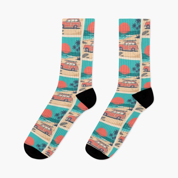 Item preview, Vintage Red Woodie with Surfboard by the Sea – Retro Surf & Beach Design designed and sold by Sea Gem.
