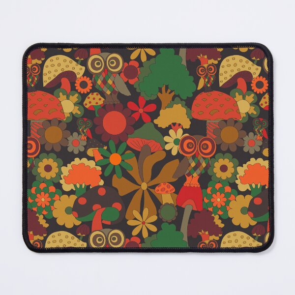 Item preview, Retro Owl and Mushroom Forest in Green and Brown designed and sold by YesterdayColl.