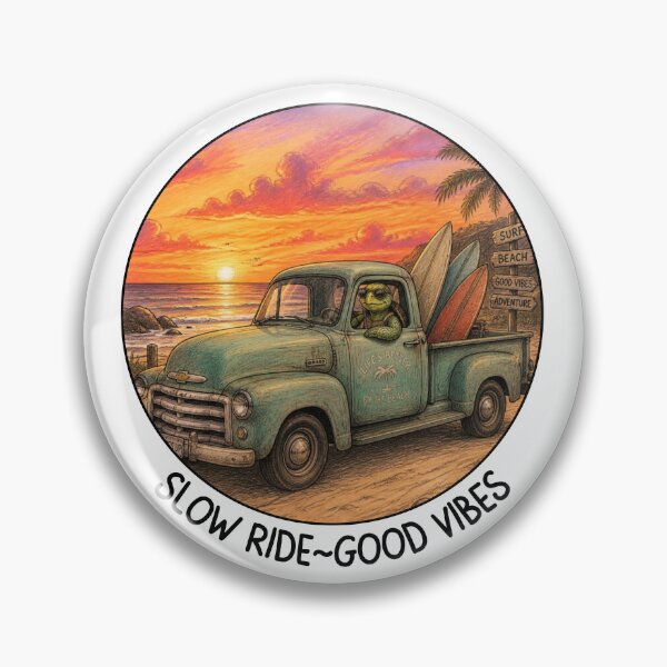 Item preview, Slow Ride Good Vibes | Funny Turtle Surfing Pickup Truck designed and sold by BnETees.