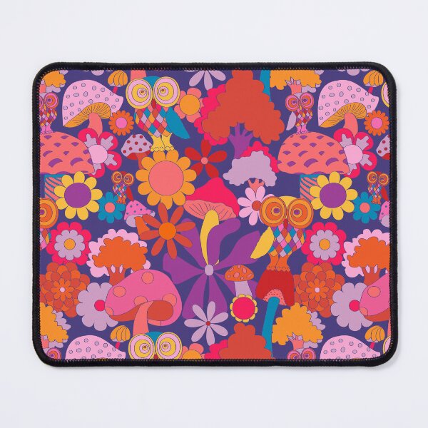Item preview, Retro Owl and Mushroom Forest in Purple and Orange designed and sold by YesterdayColl.