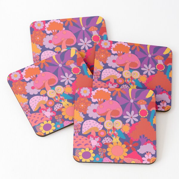 Item preview, Retro Owl and Mushroom Forest in Purple and Orange designed and sold by YesterdayColl.