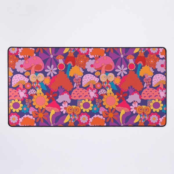 Item preview, Retro Owl and Mushroom Forest in Purple and Orange designed and sold by YesterdayColl.