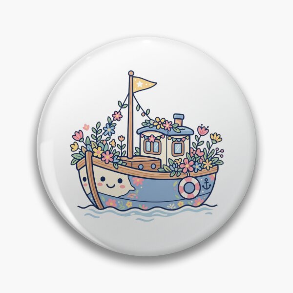 Item preview, Cute Kawaii Floral Boat Cottagecore Ocean Illustration designed and sold by ajamzbox.