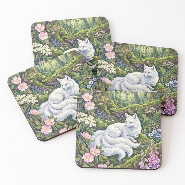 Item preview, White Fox in Enchanted Forest with Wildflowers designed and sold by Aureluxe.