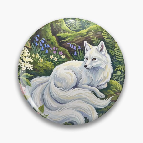 Item preview, White Fox in Enchanted Forest with Wildflowers designed and sold by Aureluxe.