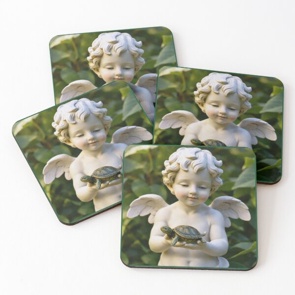 Item preview, Magical Cherub statue admiring a little Turtle in nature. designed and sold by DevaCreations.