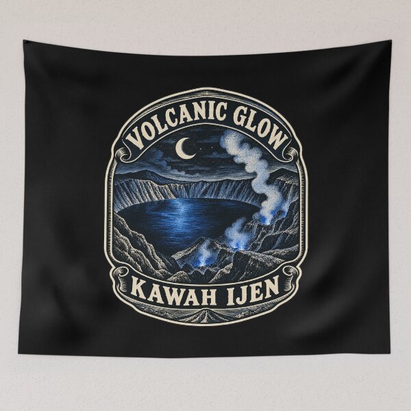 Item preview, Volcanic Glow at Kawah Ijen – Blue Fire Illustration designed and sold by AMICO77.