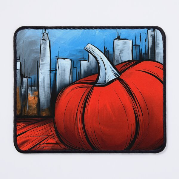Item preview, Vibrant Red Pumpkin Among Tall Skyscrapers Blending Autumn Harvest Charm with Modern Urban Cityscape designed and sold by OlfactoART Studio.