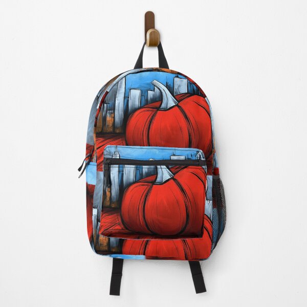 Item preview, Vibrant Red Pumpkin Among Tall Skyscrapers Blending Autumn Harvest Charm with Modern Urban Cityscape designed and sold by OlfactoART Studio.