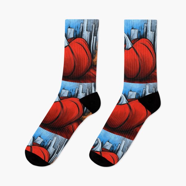 Item preview, Vibrant Red Pumpkin Among Tall Skyscrapers Blending Autumn Harvest Charm with Modern Urban Cityscape designed and sold by OlfactoART Studio.