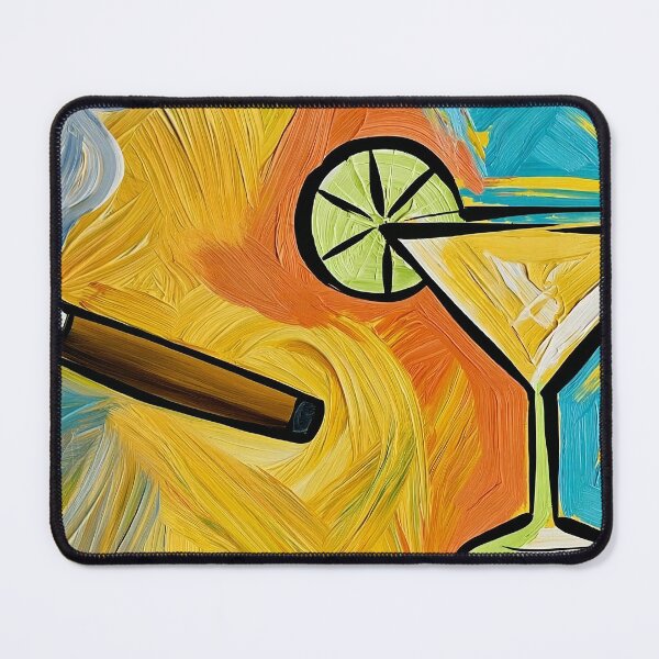 Item preview, Cigar and Lime Garnished Cocktail with Smoky Swirls and Energetic Brushstrokes in Vibrant Lounge Art designed and sold by OlfactoART Studio.