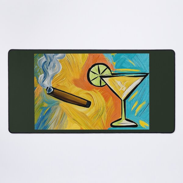 Item preview, Cigar and Lime Garnished Cocktail with Smoky Swirls and Energetic Brushstrokes in Vibrant Lounge Art designed and sold by OlfactoART Studio.