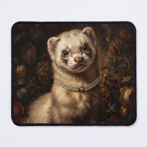 Item preview, Regal Cream Ferret with Pearl Necklace designed and sold by Real Beast Art.