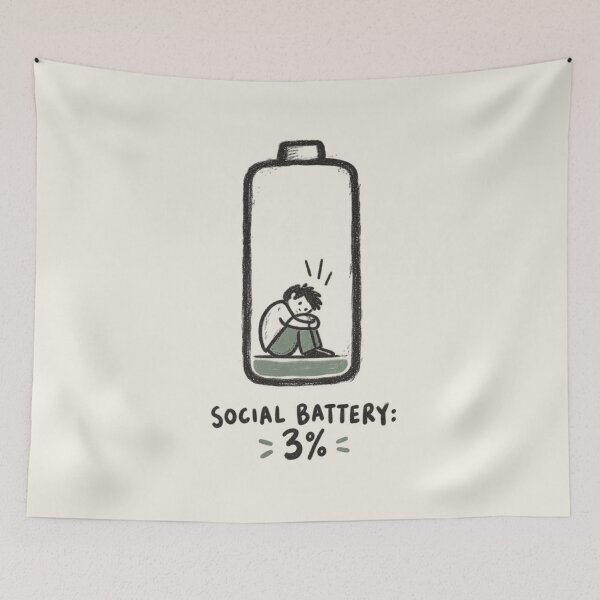 Item preview, Social Battery 3% | Introvert Energy Funny Doodle designed and sold by Moons Studio.