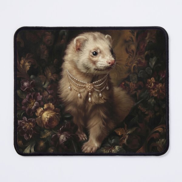 Item preview, Regal Cream Ferret with Pearl Festoon Necklace designed and sold by Real Beast Art.