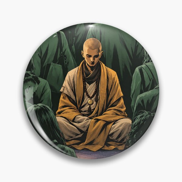 Item preview, Among Those Passing By — Meditating Monk in a Green Crowd designed and sold by SacredLensV.