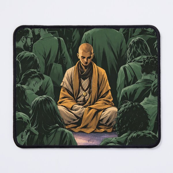 Item preview, Among Those Passing By — Meditating Monk in a Green Crowd designed and sold by SacredLensV.