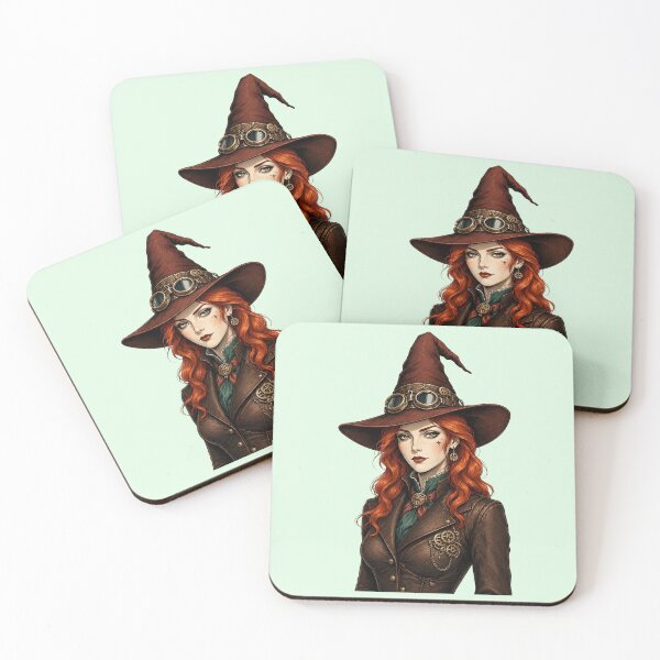 Item preview, Steampunk Witch – Victorian Redhead with Goggles and Witch Hat designed and sold by SweetLilith.