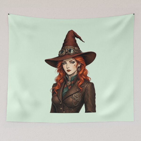 Item preview, Steampunk Witch – Victorian Redhead with Goggles and Witch Hat designed and sold by SweetLilith.