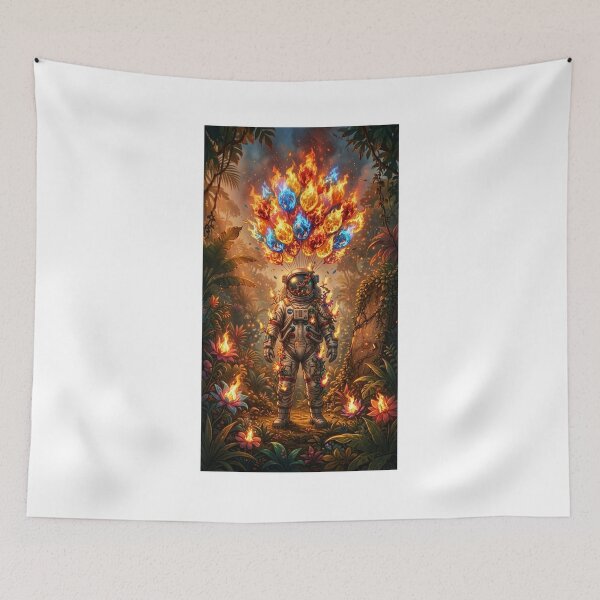 Item preview, Surreal Spaceman in the Burning Jungle: Fire Balloons Astronaut Art designed and sold by Rain-Road.
