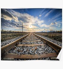 Train tracks and sunset Poster