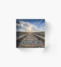 Train tracks and sunset Acrylic Block
