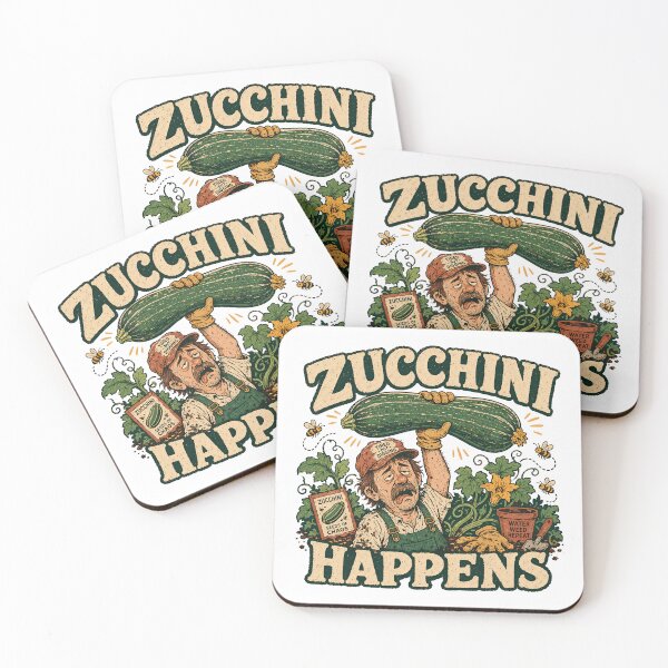 Item preview, Zucchini Happens Funny Vegetable Garden Pun designed and sold by JoyfullyOffbeat.
