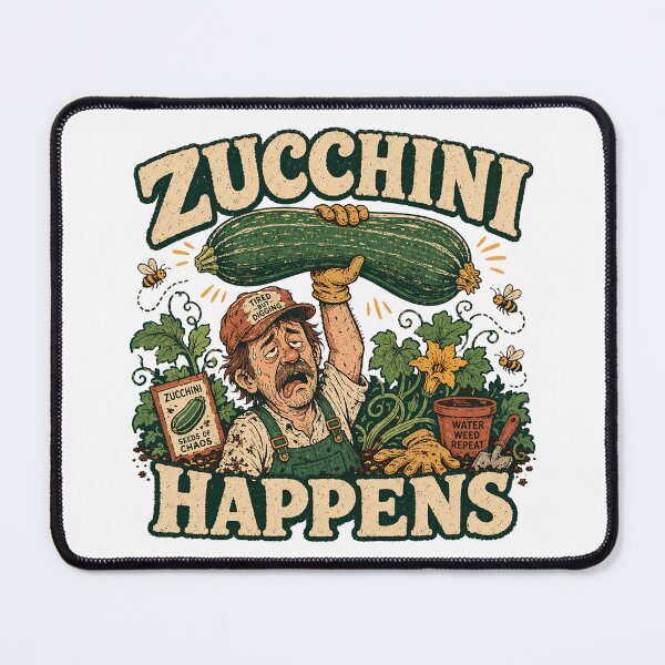 Item preview, Zucchini Happens Funny Vegetable Garden Pun designed and sold by JoyfullyOffbeat.