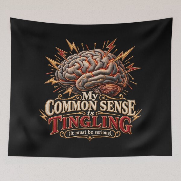 Item preview, Funny Common Sense Quote Embroidered Brain – “My Common Sense Is Tingling” designed and sold by Emoji Emblems.